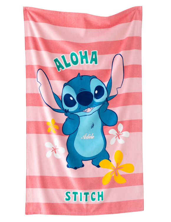 Drap de bain enfant Stitch&reg; personnalis&eacute; &eacute;ponge et velours coton - 320g/m&sup2; (rose)