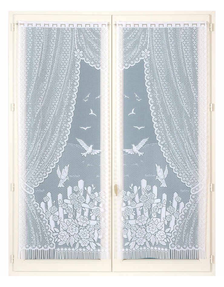 Vitrages droits motifs oiseaux finition passe-tringle - Paire (blanc)