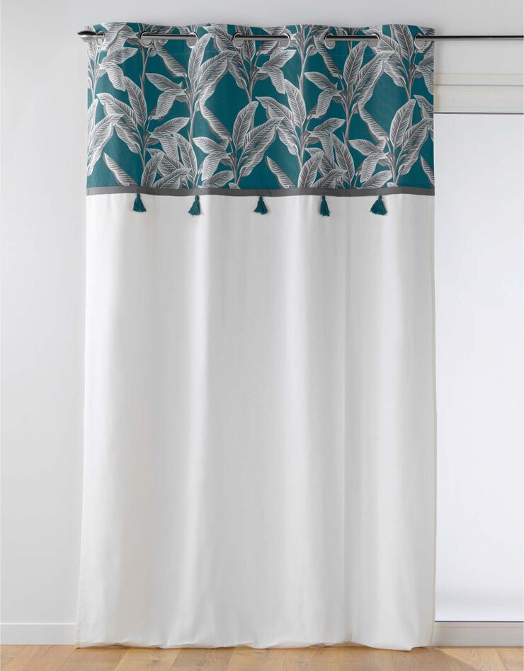 Rideau tamisant haut imprimé tropical (blanc / bleu)