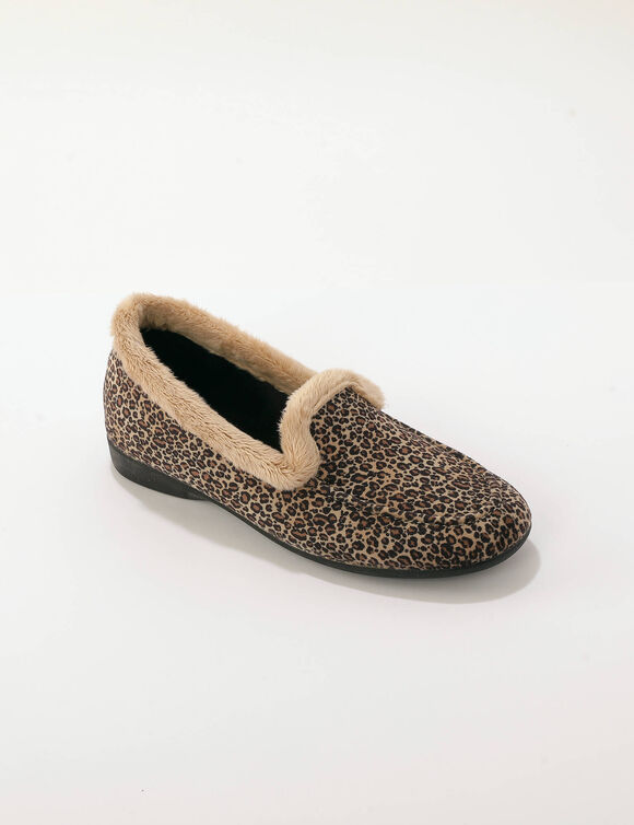 Chaussons motif l&eacute;opard minimaliste (beige / noir)