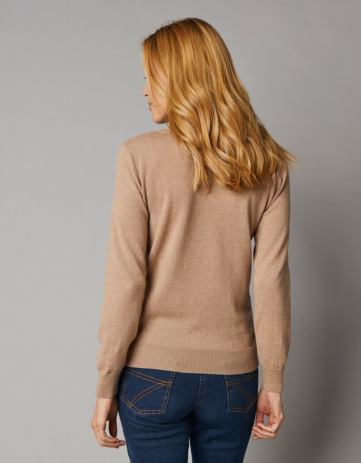 Pull col rond, laine d'agneau (beige chiné) Pull col rond, laine d'agneau (beige chiné)