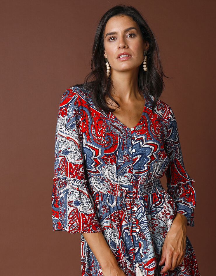Robe imprimée boutonnée (indigo / rouge) Robe imprimée boutonnée (indigo / rouge)