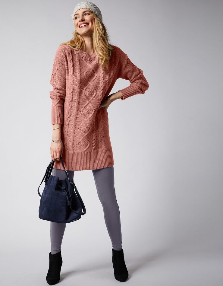 Pull tunique torsadé manches longues toucher cachemire (bois de rose) Pull tunique torsadé manches longues toucher cachemire (bois de rose)