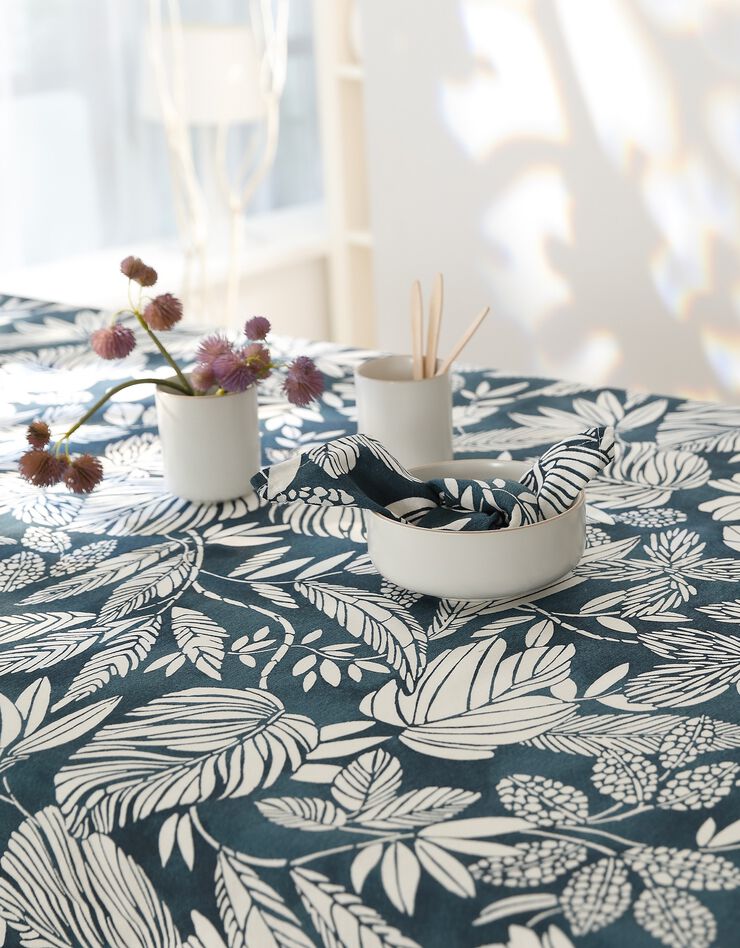 Nappe anti-taches imprimé végétal (bleu)