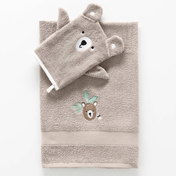 Collection éponge enfant brodée ourson coton - 380 g/m² (taupe)
