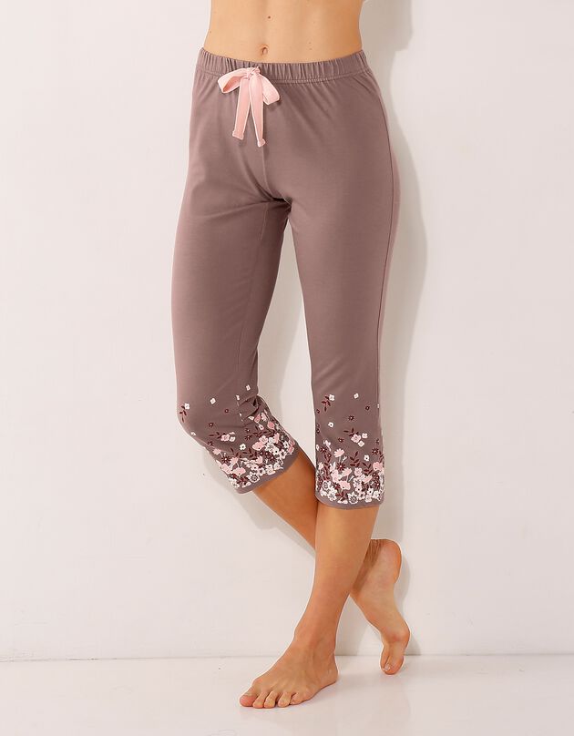 Pantacourt base fleurie - jersey coton (taupe)