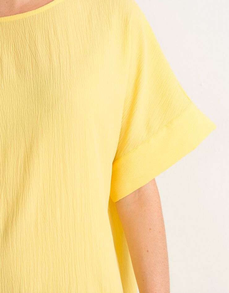 Robe forme housse unie manches courtes tissu texturé (jaune)