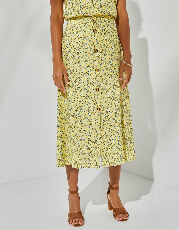 Jupe boutonnée fluide imprimé fleuri (jaune)