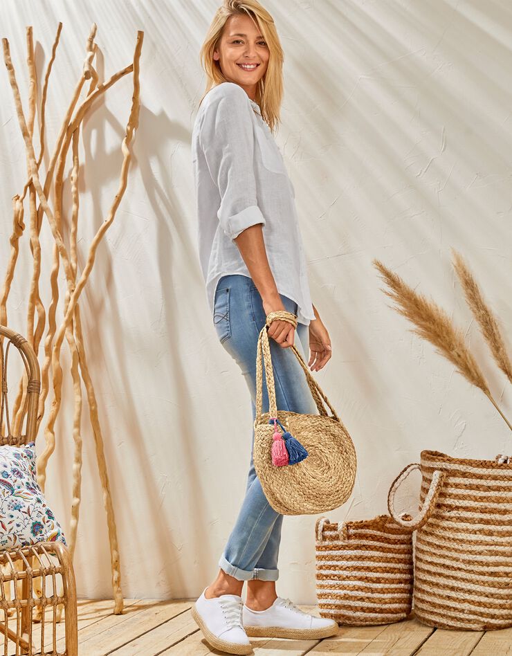 Sac rond en jute finition pompons Indian Summer (naturel)