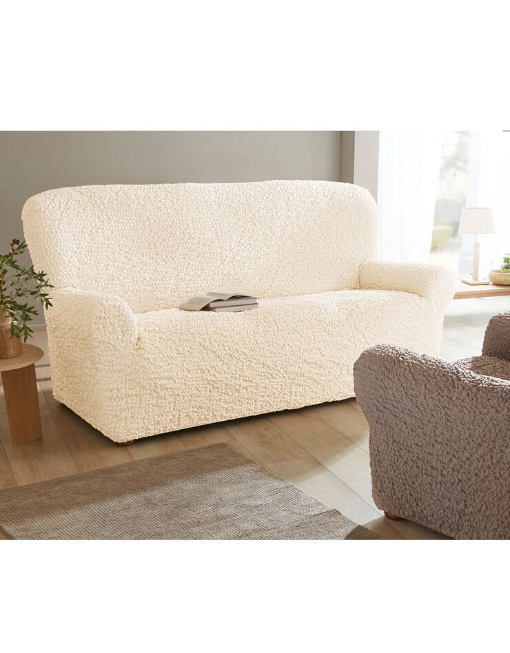 Housse gaufrée bi-extensible canapé fauteuil accoudoirs (naturel)