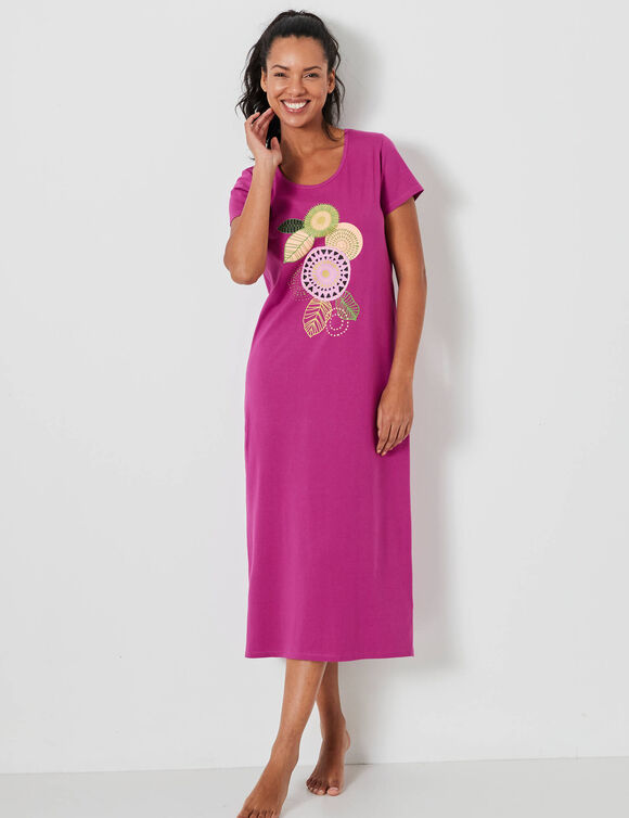 Chemise de nuit longue manches courtes motif «rosaces » (violine)