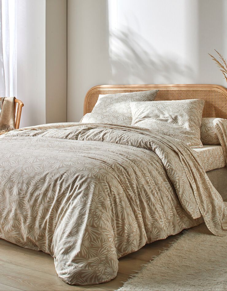 Linge de lit Vick en coton imprimé graphique (beige)