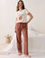 Pantalon pyjama coton imprim&eacute; "feuillage" avec lien &agrave; nouer (terracotta)