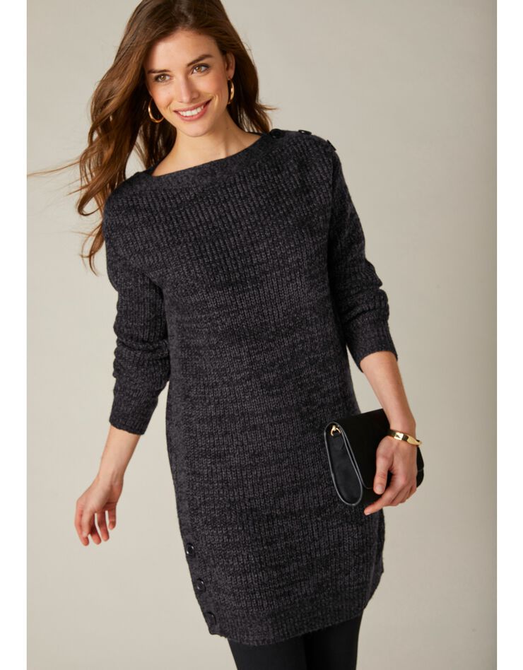 Pull tunique boutonné, toucher mohair (noir) Pull tunique boutonné, toucher mohair (noir)