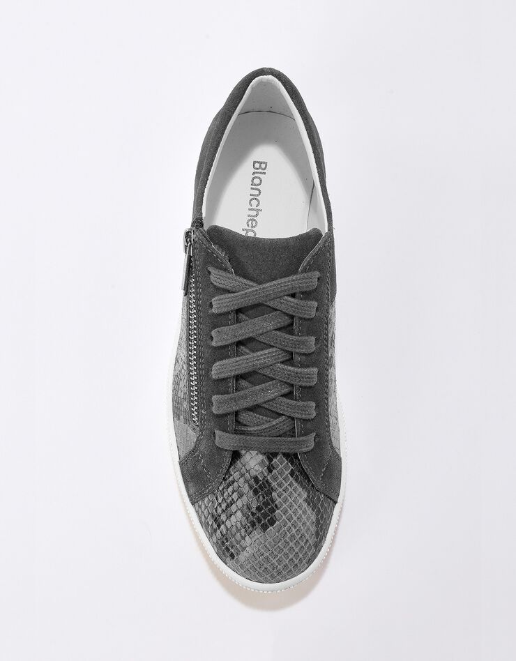 Basket zippée en cuir souple effet python - forme basse (gris) Basket zippée en cuir souple effet python - forme basse (gris)