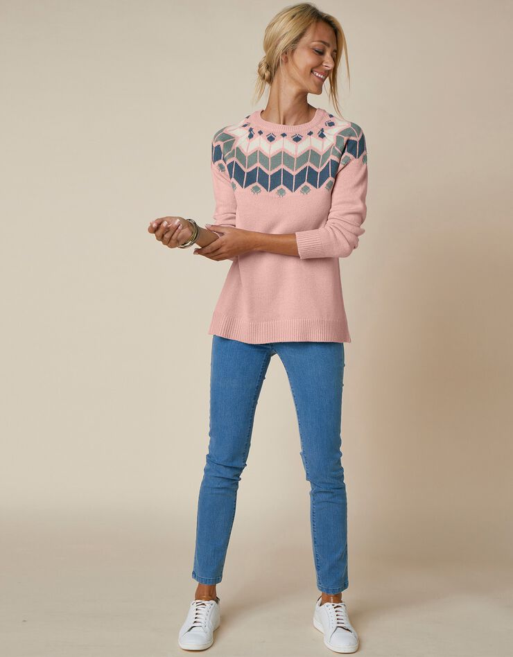 Pull décolleté jacquard (rose / kaki) Pull décolleté jacquard (rose / kaki)