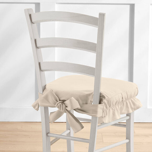 Housse chaise unie volantée coton bachette (écru)