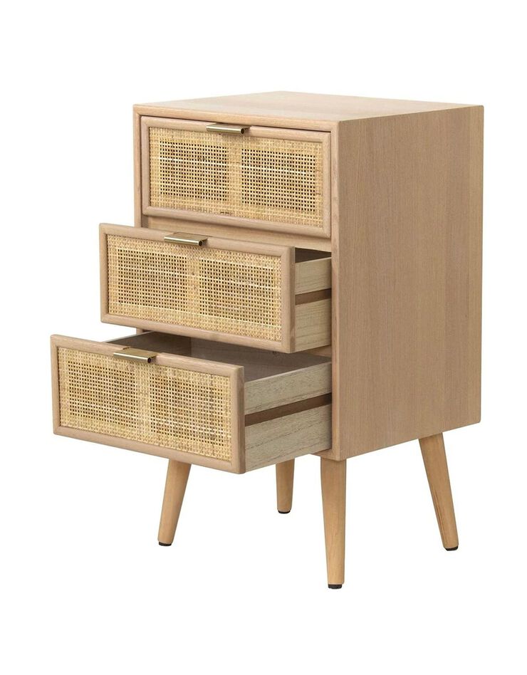 Commode 3 tiroirs RANAË - bois et cannage rotin (naturel)