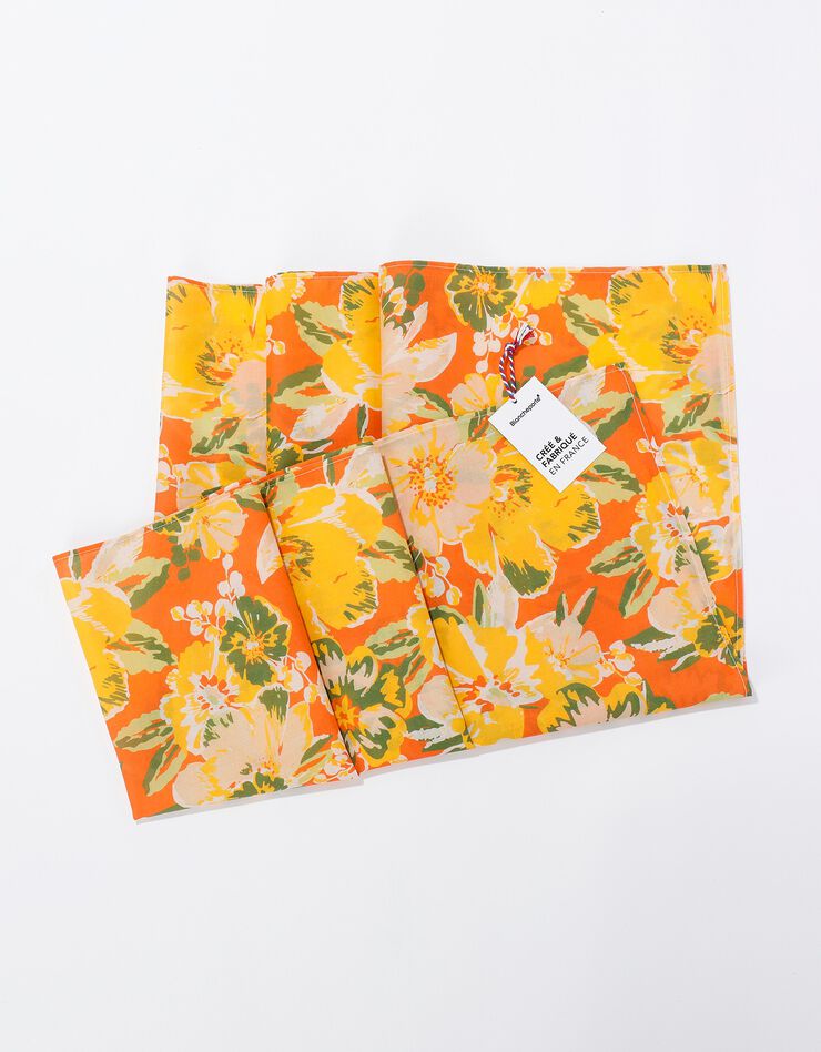 Foulard style chèche fabriqué en France imprimé fleurs, 160 x 70 cm  - coton (corail / amande)