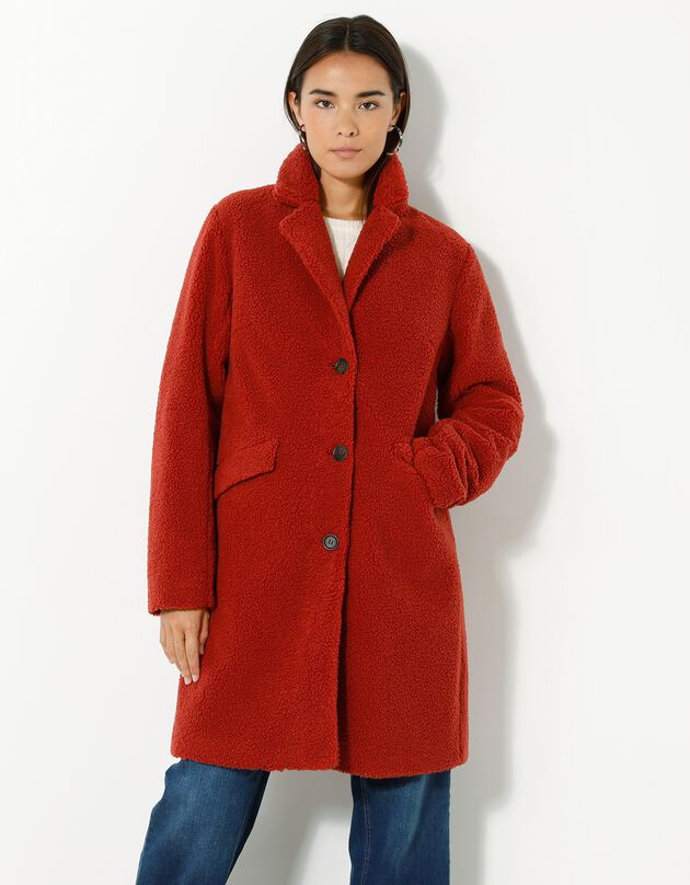Manteau maille bouclette col tailleur (paprika)