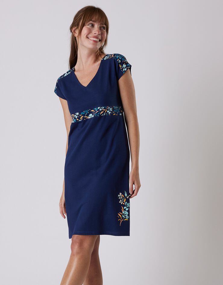 Chemise de nuit manches courtes imprimé placé "jardin secret" (marine) Chemise de nuit manches courtes imprimé placé "jardin secret" (marine)