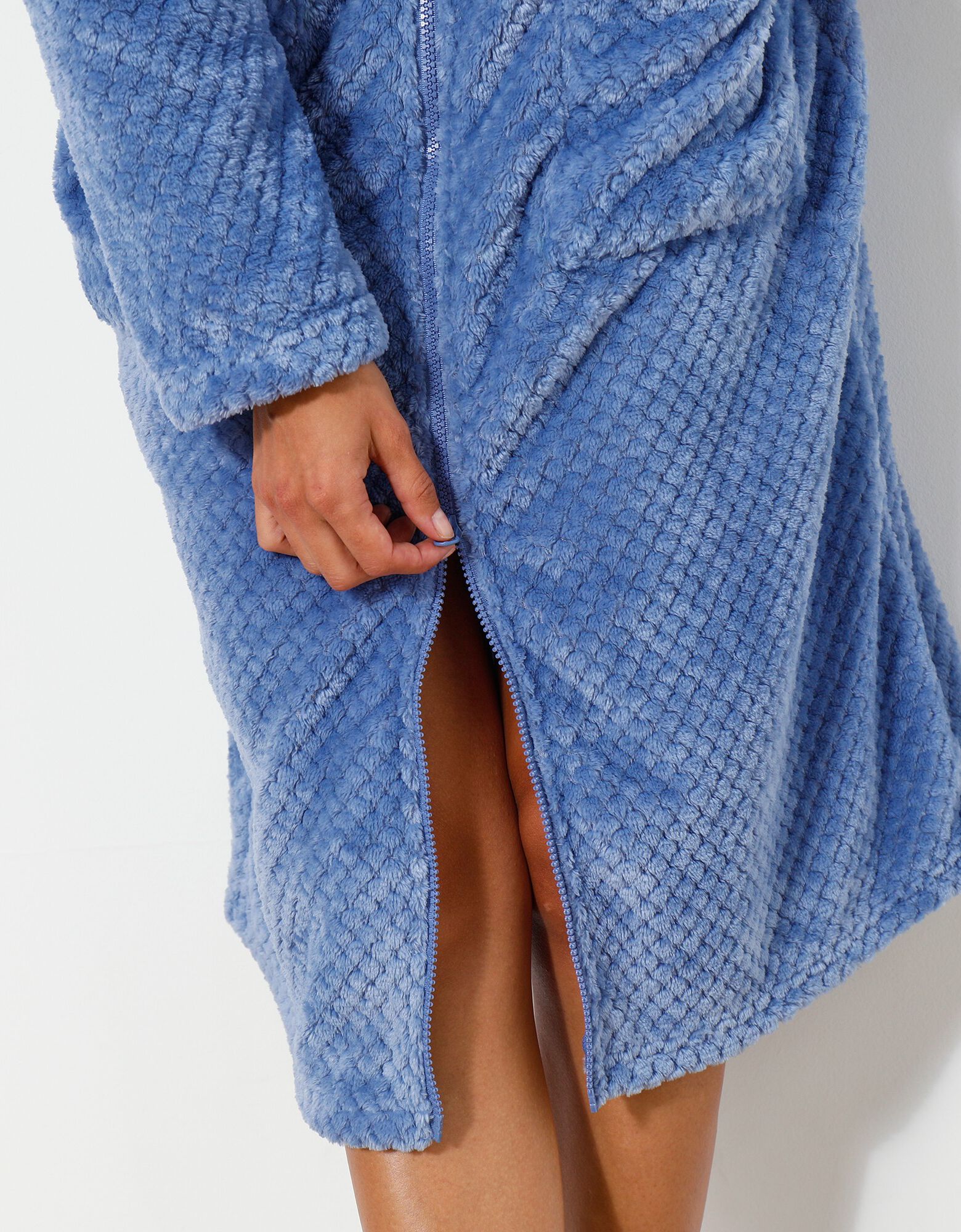 Robe de chambre zipp?�e maille polaire textur?�e, bleu jean | Blancheporte