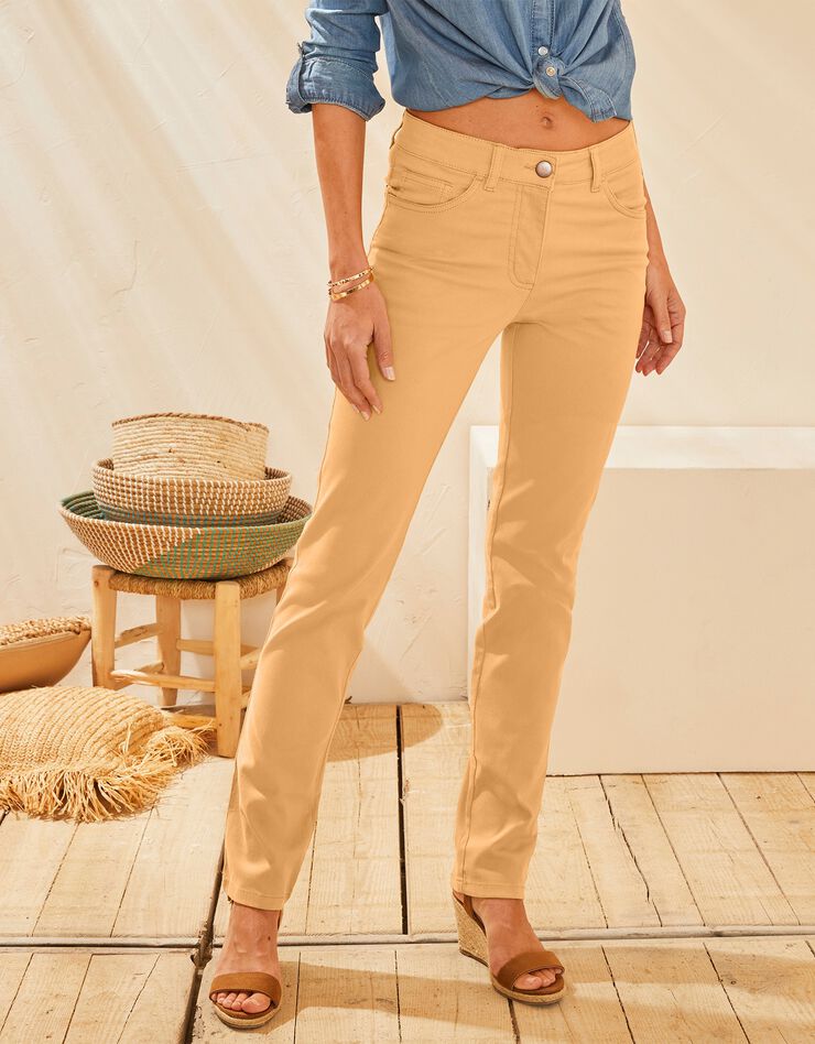 Pantalon effet ventre plat coton extensible (curry) Pantalon effet ventre plat coton extensible (curry)