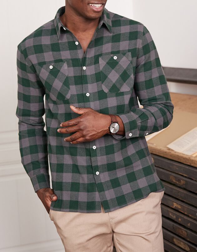 Chemise carreaux écossais flanelle (vert / gris)
