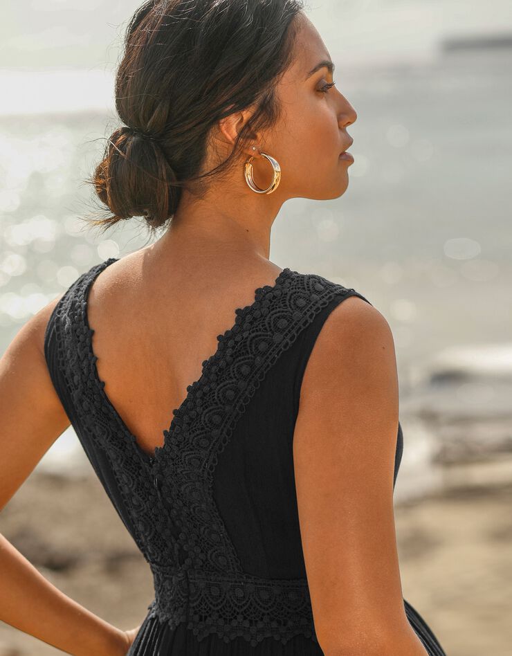 Robe longue volantée macramé (noir) Robe longue volantée macramé (noir)