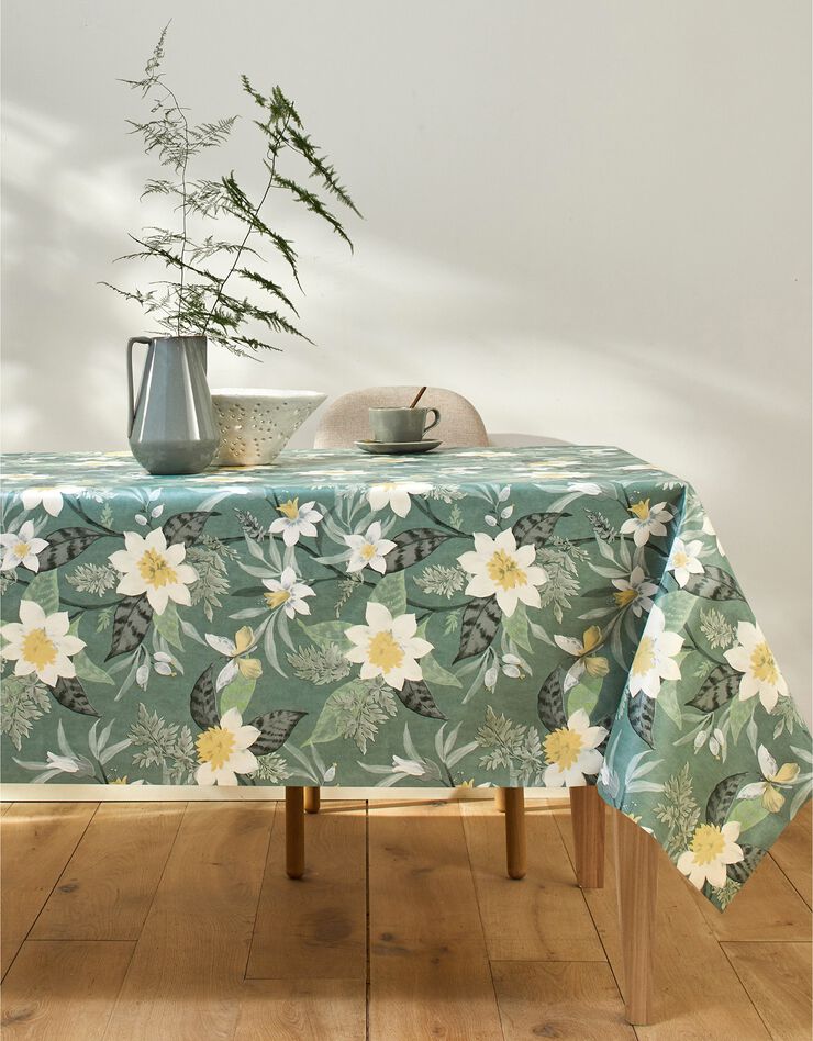 Nappe toile cirée imprimé Hellébore (jaune / vert)