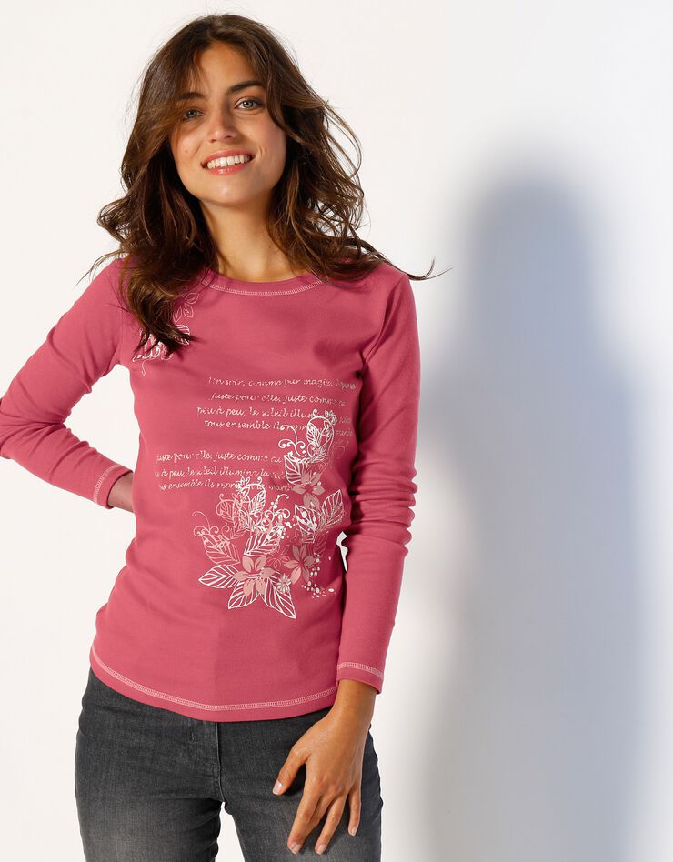 Tee shirt manches longues imprimé fleuri (cerise) Tee shirt manches longues imprimé fleuri (cerise)