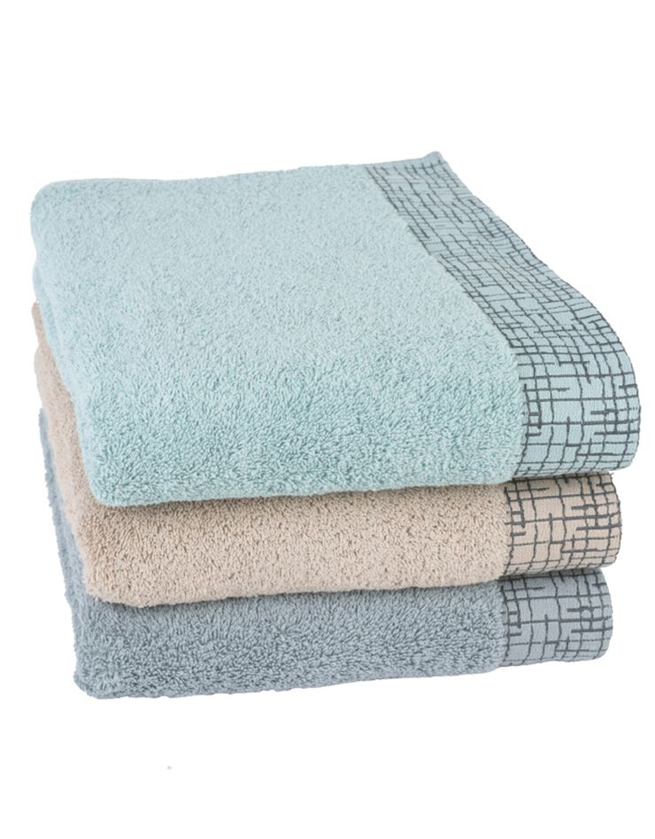 Serviette éponge liteau jacquard quadrillé (céladon)