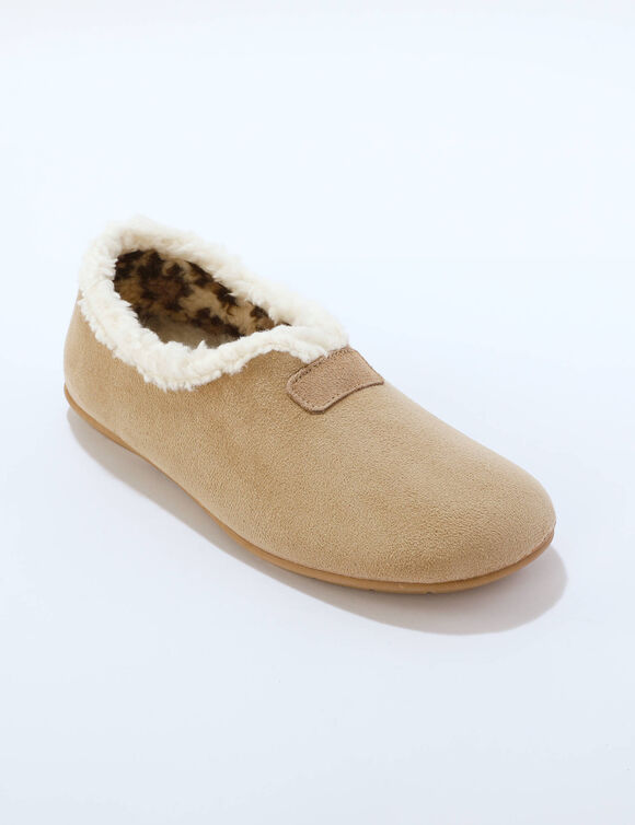 Chaussons avec col, intérieur imprimé léopard (beige)