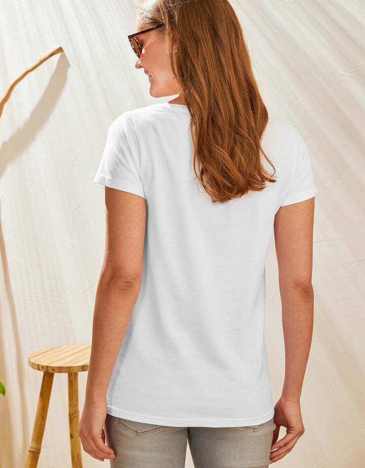 Tee-shirt col V uni manches courtes coton (blanc)