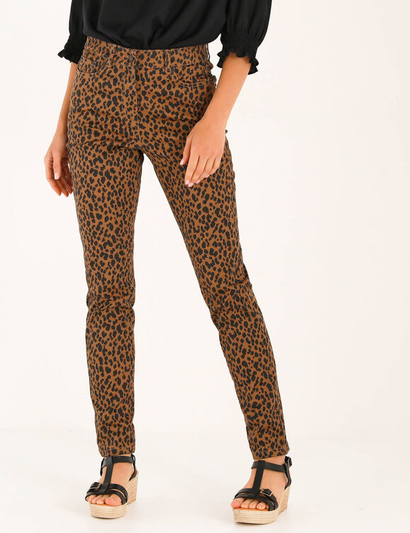 Pantalon fusel&eacute;, imprim&eacute; l&eacute;opard (taupe / noir)