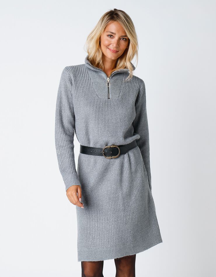 Robe-pull col zippé (gris chiné) Robe-pull col zippé (gris chiné)