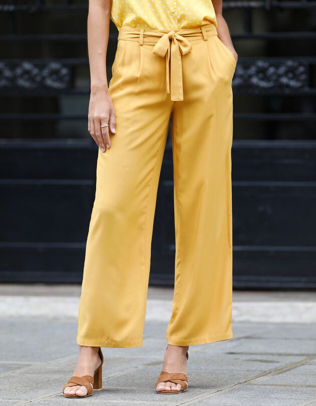 Pantalon ceinturé large fluide (safran)
