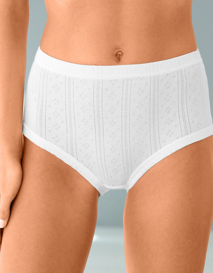 Culotte forme maxi coton motifs jacquard – Lot de 4 (blanc) Culotte forme maxi coton motifs jacquard – Lot de 4 (blanc)