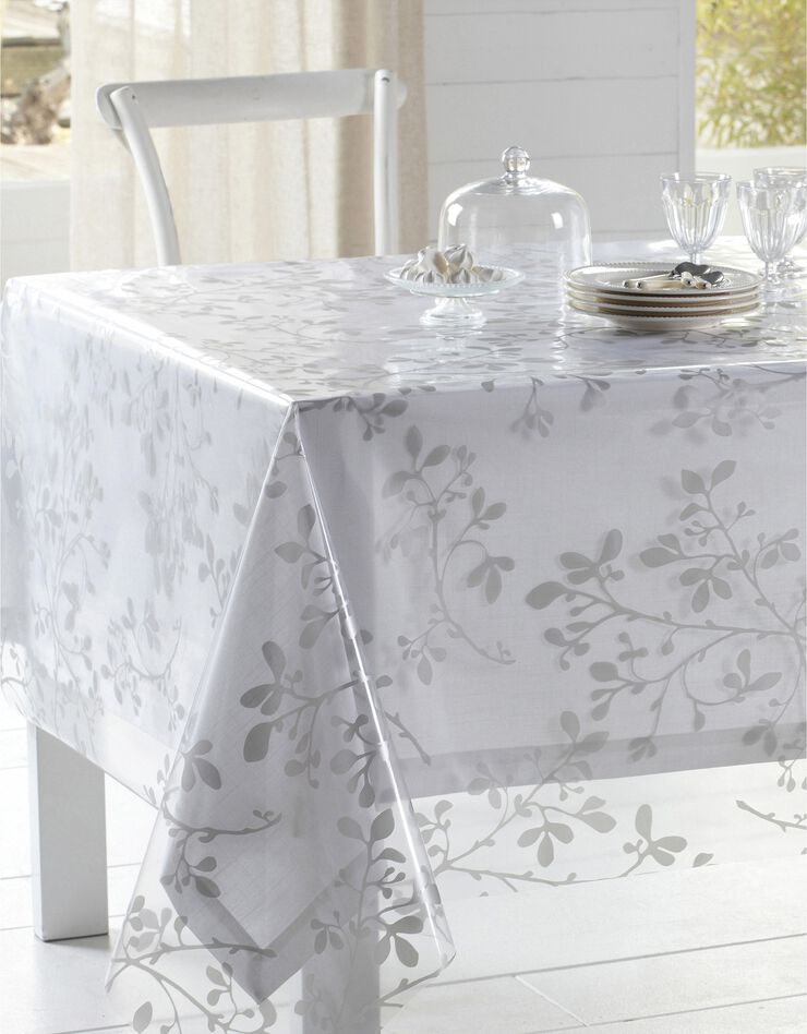 Métrage toile cirée transparente motif végétal (transparent / blanc) Métrage toile cirée transparente motif végétal (transparent / blanc)