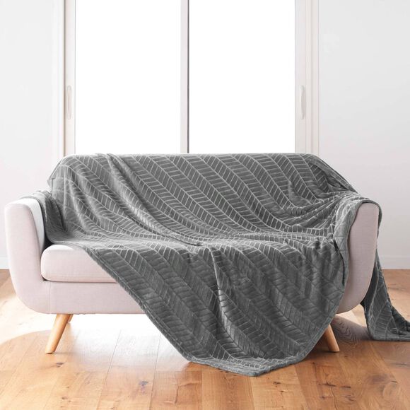 Plaid polaire reliéfé toucher peluche  (anthracite)