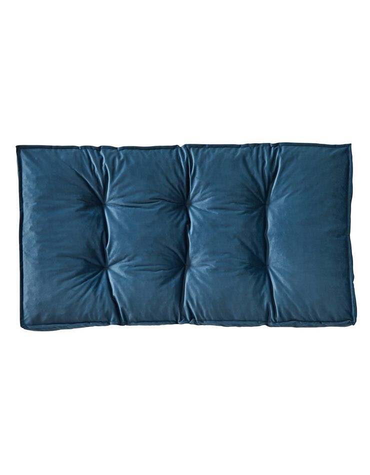 Long coussin de sol bi-matière velours/coton uni (bleu paon)