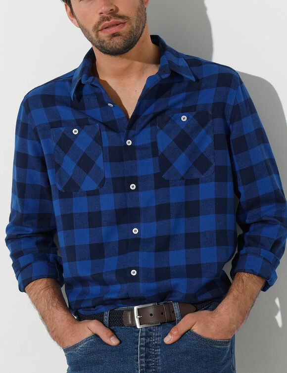 Chemise carreaux &eacute;cossais flanelle (bleu / marine)