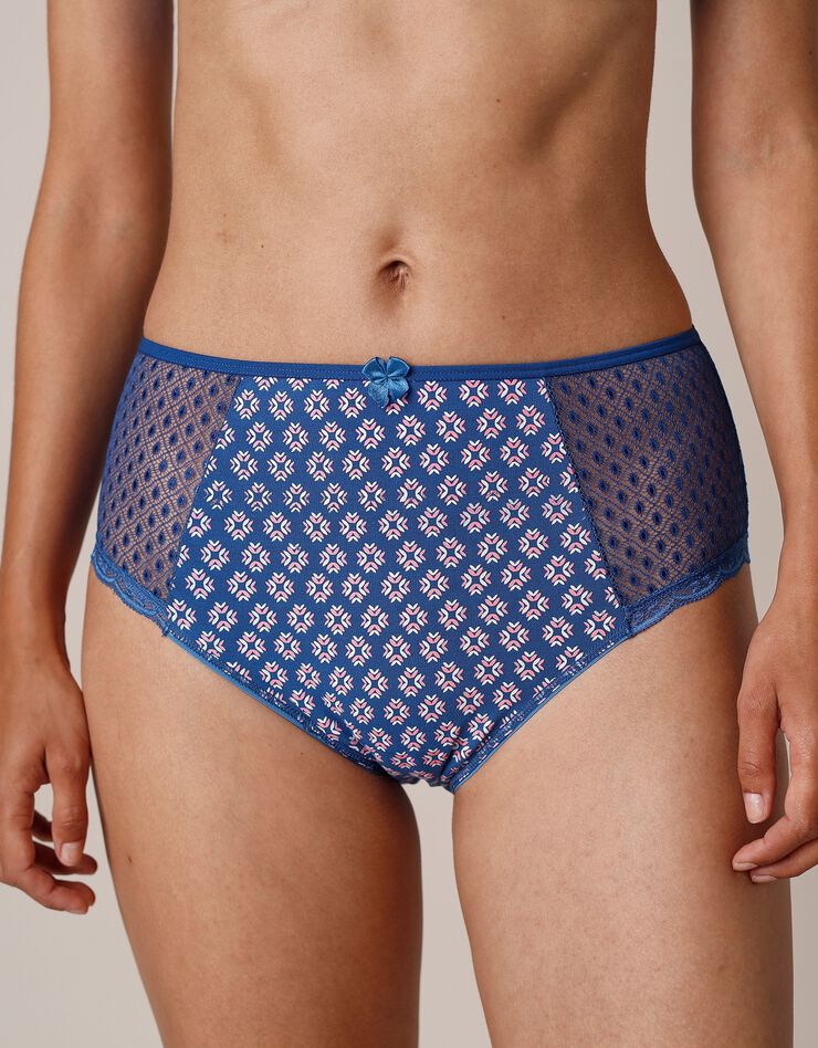 Culotte maxi dentelle coton imprimé Tropea - lot de 4 (amande + bleu) Culotte maxi dentelle coton imprimé Tropea - lot de 4 (amande + bleu)