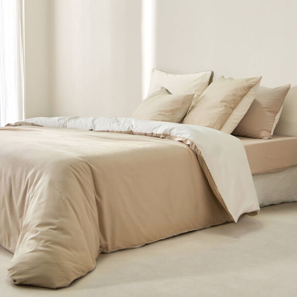 Linge de lit uni bicolore coton (écru / sable)