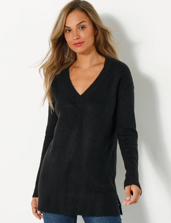 Pull tunique col V (noir)