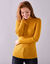 Pull col montant long, maille côtelée (curry)