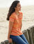 T-shirt rayé col tunisien, manches courtes (orange / multicolore)