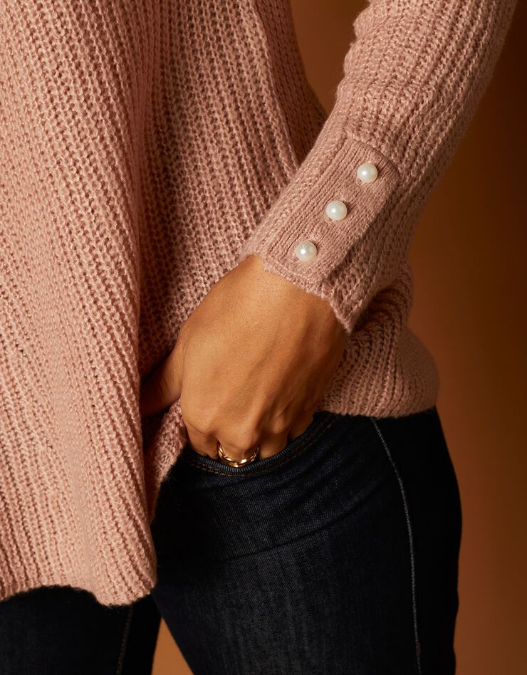 Pull évasé maille anglaise (rose poudré)