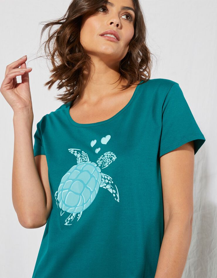 Chemise de nuit longue coton – imprimé "tortue" (vert)