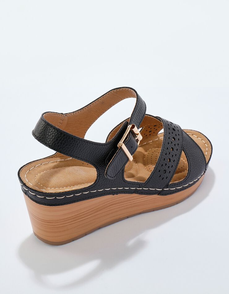 Sandales compensées ajourées semelle effet bois (noir)
